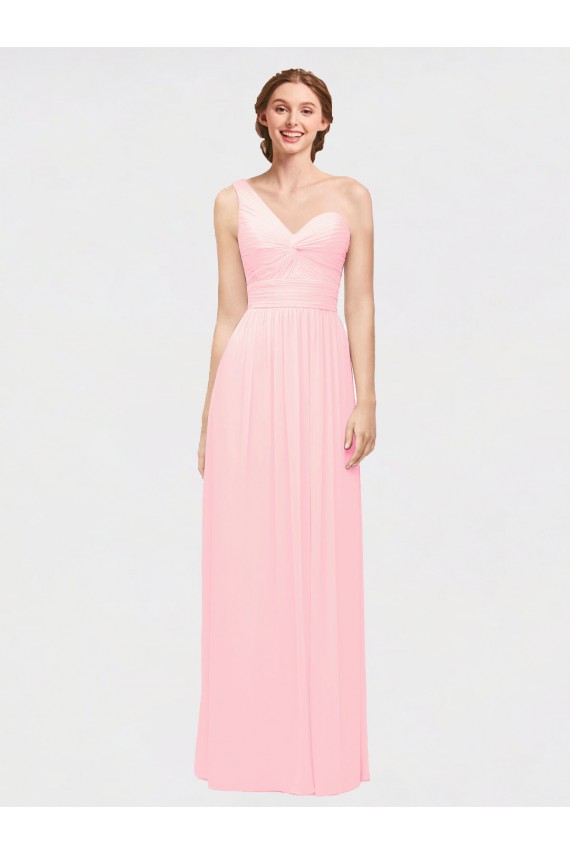 Rosa A-Linien Eine-Schulter Chiffon Lange Brautjungfernkleider Verkäufer