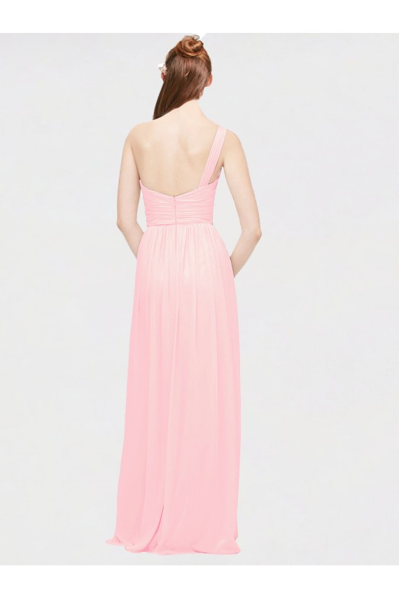 Rosa A-Linien Eine-Schulter Chiffon Lange Brautjungfernkleider Verkäufer