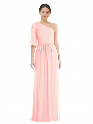 Rosa A-Linien Eine-Schulter Chiffon Lange Brautjungfernkleider Verkäufer
