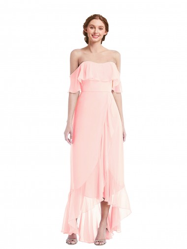 Rosa A-Linien Off-Schulter Chiffon Lange Brautjungfernkleider Verkäufer
