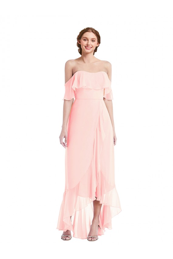 Rosa A-Linien Off-Schulter Chiffon Lange Brautjungfernkleider Verkäufer