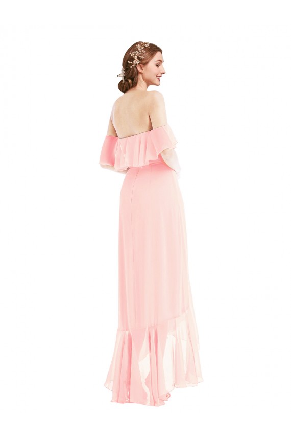 Rosa A-Linien Off-Schulter Chiffon Lange Brautjungfernkleider Verkäufer