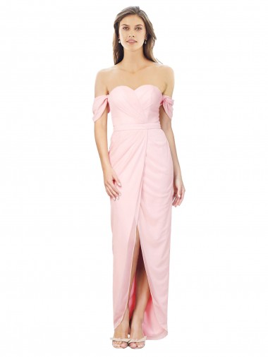 Rosa A-Linien Off-Schulter Trägerlos Chiffon Lange Brautjungfernkleider Verkäufer