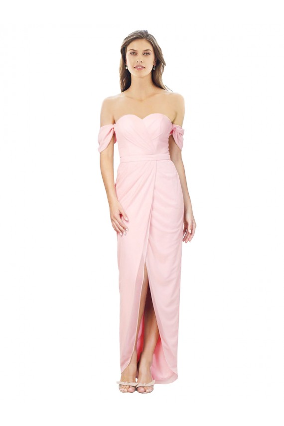 Rosa A-Linien Off-Schulter Trägerlos Chiffon Lange Brautjungfernkleider Verkäufer