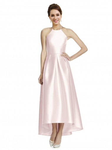 Rosa A-Linien Spaghetti-Träger Neckholder Satin Lange Brautjungfernkleider Verkäufer