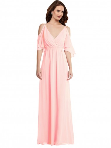 Rosa A-Linien V-Ausschnitt Chiffon Lange Brautjungfernkleider Verkäufer