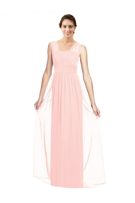 Rosa A-Linien V-Ausschnitt Chiffon Lange Brautjungfernkleider Verkäufer