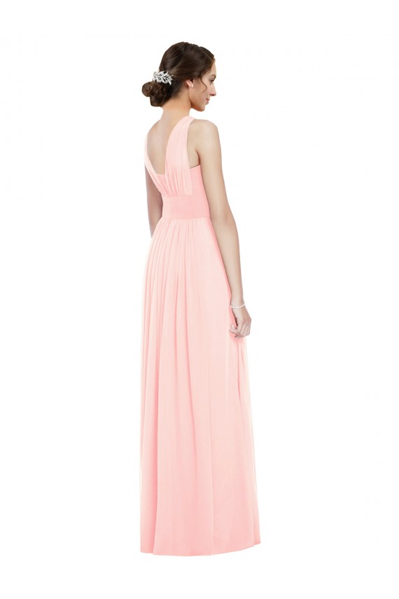 Rosa A-Linien V-Ausschnitt Chiffon Lange Brautjungfernkleider Verkäufer