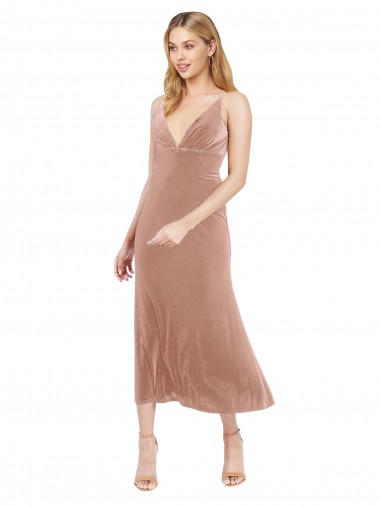 Rosa A-Linien V-Ausschnitt Midi Stretch-Samt Kurze Brautjungfernkleider / Abiballkleider / Cocktailkleider / Heimkehr Kleider Verkäufer