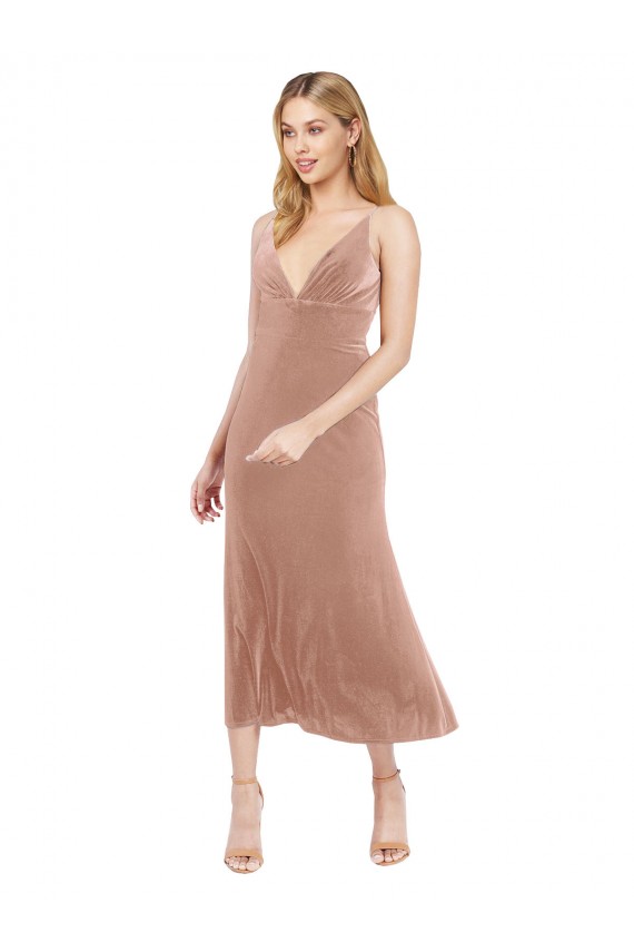 Rosa A-Linien V-Ausschnitt Midi Stretch-Samt Kurze Brautjungfernkleider / Abiballkleider / Cocktailkleider / Heimkehr Kleider Verkäufer