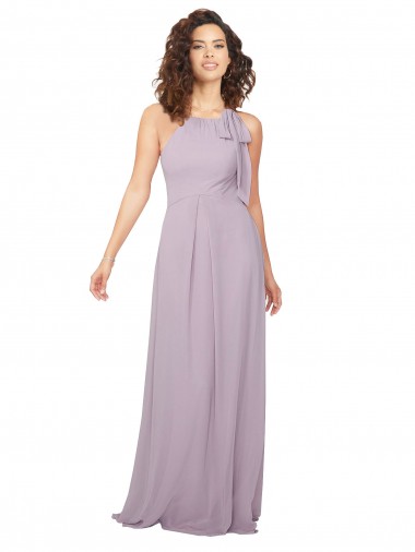 Rosa Leuchten A-Linien Neckholder Chiffon Lange Brautjungfernkleider Verkäufer