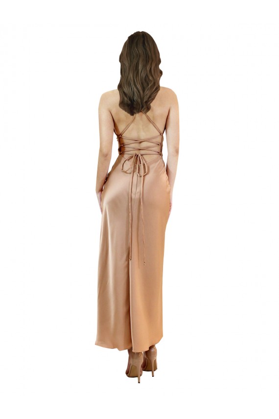 Roségold Etui Haube Ausschnitt Midi Seidiger Satin Kurze Formale Brautjungfernkleider / Abendkleider / Abiballkleider / Cocktailkleider / Heimkehr Kleider Verkäufer