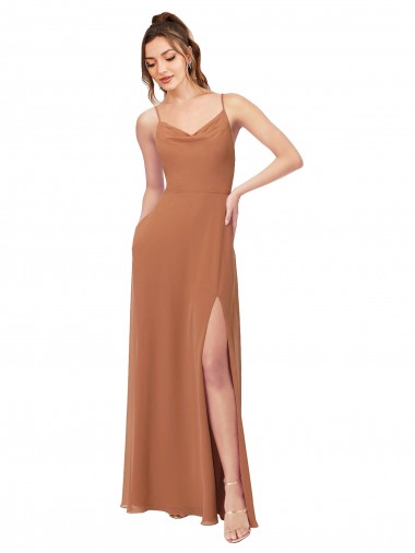 Rosenholz A-Linien Haube Ausschnitt Chiffon Lange Brautjungfernkleider Verkäufer