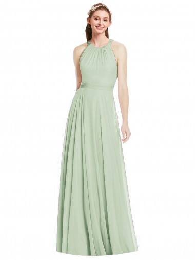 Salbeigrün A-Linien Neckholder Chiffon Lange Brautjungfernkleider Verkäufer