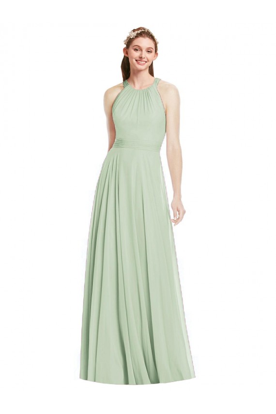 Salbeigrün A-Linien Neckholder Chiffon Lange Brautjungfernkleider Verkäufer