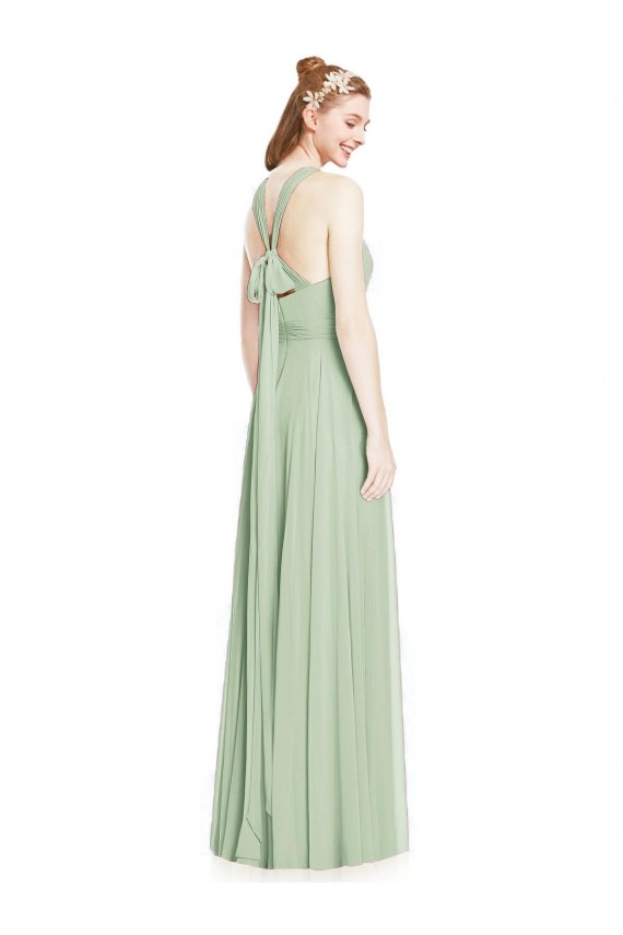 Salbeigrün A-Linien Neckholder Chiffon Lange Brautjungfernkleider Verkäufer