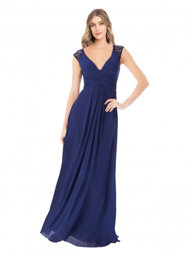 Saphir A-Linien V-Ausschnitt Chiffon Lange Brautjungfernkleider Verkäufer