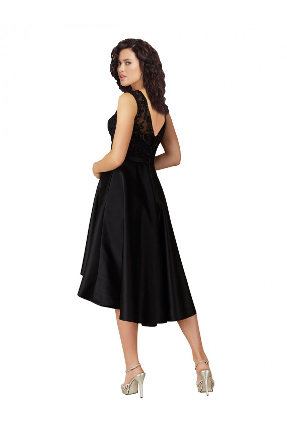 Schwarz A-Linien Illusion Ausschnitt Midi Satin Spitze Kurze Brautjungfernkleider / Cocktailkleider / Heimkehr Kleider Verkäufer