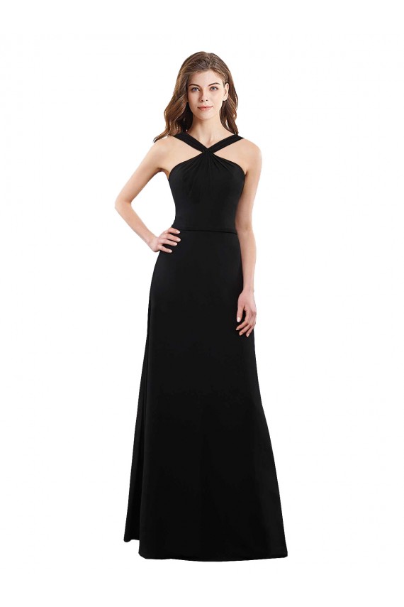 Schwarz A-Linien Neckholder Chiffon Lange Brautjungfernkleider Verkäufer