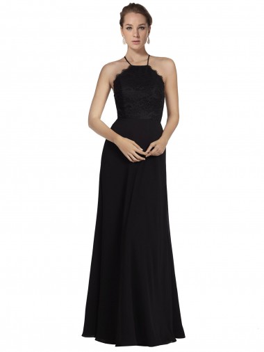 Schwarz A-Linien Neckholder Chiffon Spitze Lange Brautjungfernkleider Verkäufer