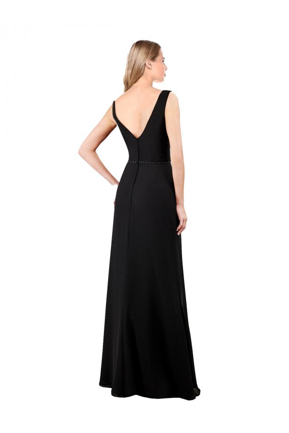 Schwarz A-Linien V-Ausschnitt Chiffon Lange Brautjungfernkleider / Abiballkleider Verkäufer
