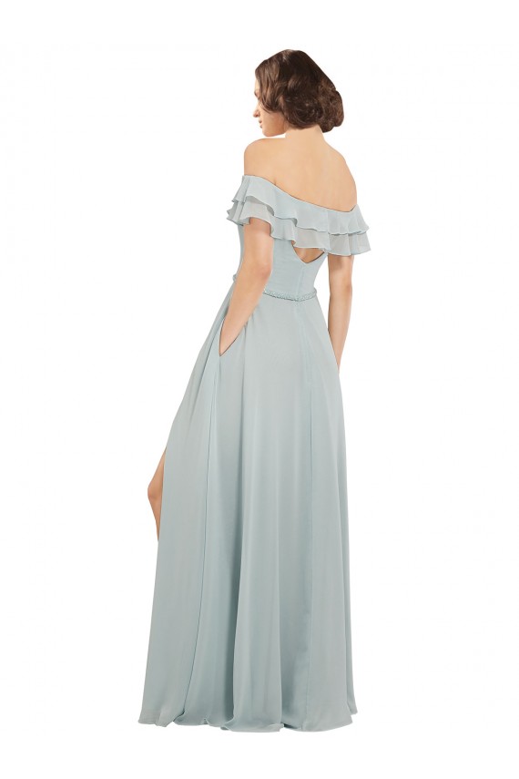 Seeglas A-Linien Off-Schulter Chiffon Lange Brautjungfernkleider Verkäufer