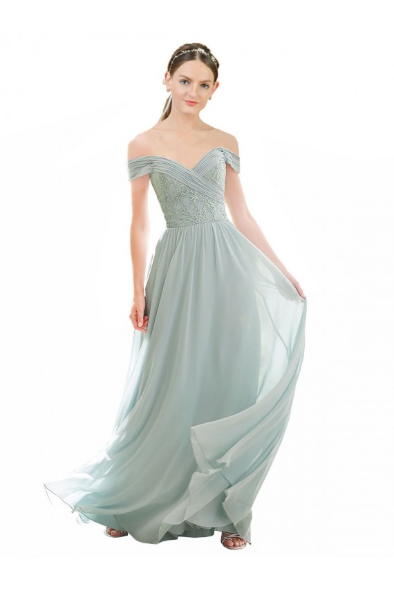 Seeglas A-Linien Off-Schulter Chiffon Spitze Lange Brautjungfernkleider Verkäufer