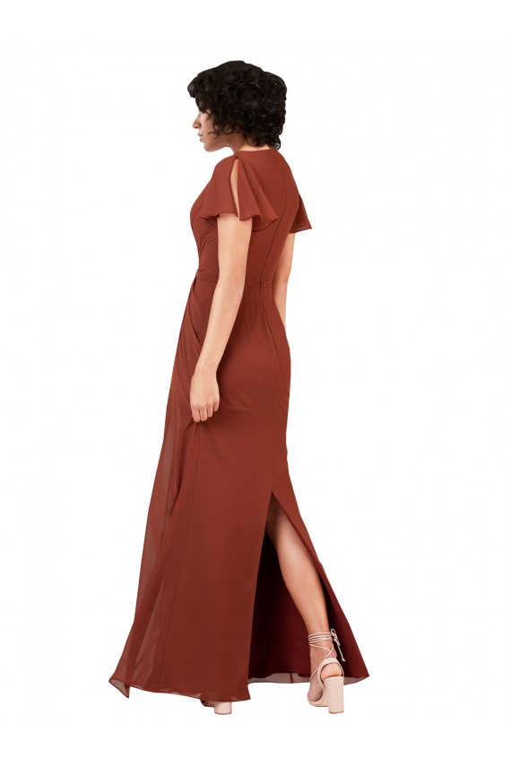 Seeglas A-Linien V-Ausschnitt Chiffon Lange Brautjungfernkleider Verkäufer
