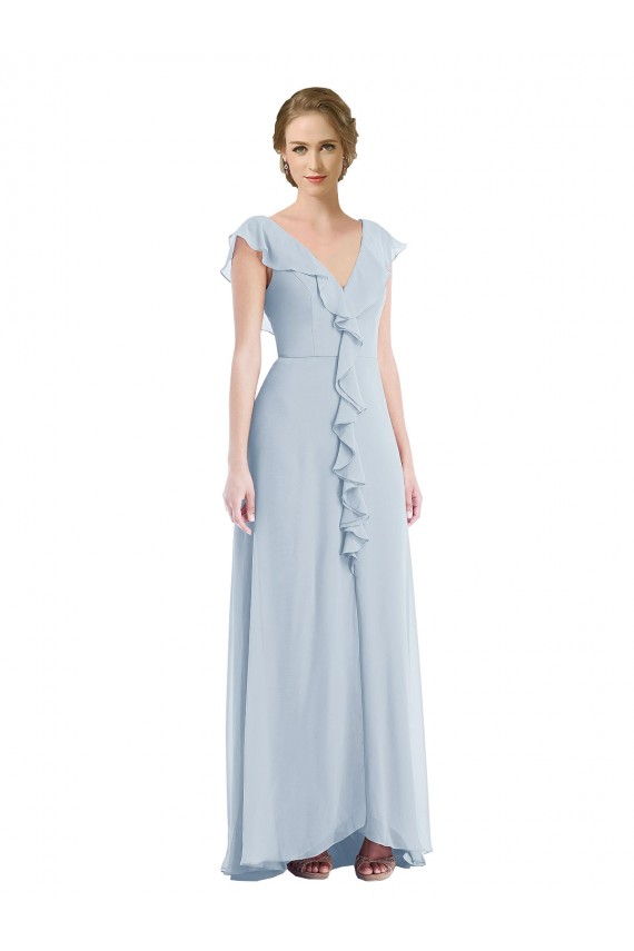 Seeglas A-Linien V-Ausschnitt Chiffon Lange Brautjungfernkleider Verkäufer
