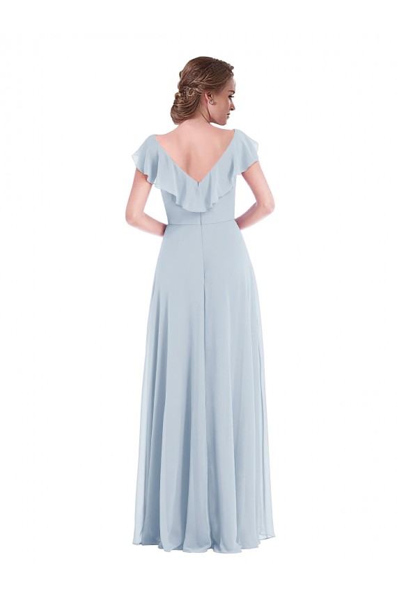 Seeglas A-Linien V-Ausschnitt Chiffon Lange Brautjungfernkleider Verkäufer