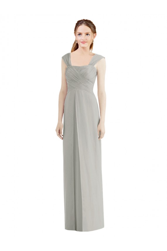 Silber A-Linien Chiffon Lange Brautjungfernkleider Verkäufer