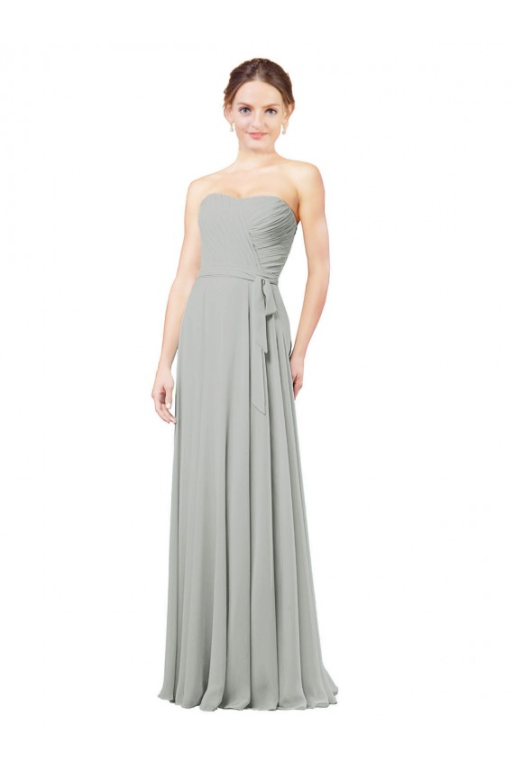 Silber A-Linien Chiffon Lange Brautjungfernkleider Verkäufer