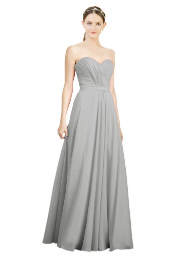 Silber A-Linien Chiffon Lange Brautjungfernkleider Verkäufer
