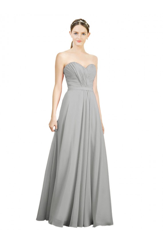 Silber A-Linien Chiffon Lange Brautjungfernkleider Verkäufer