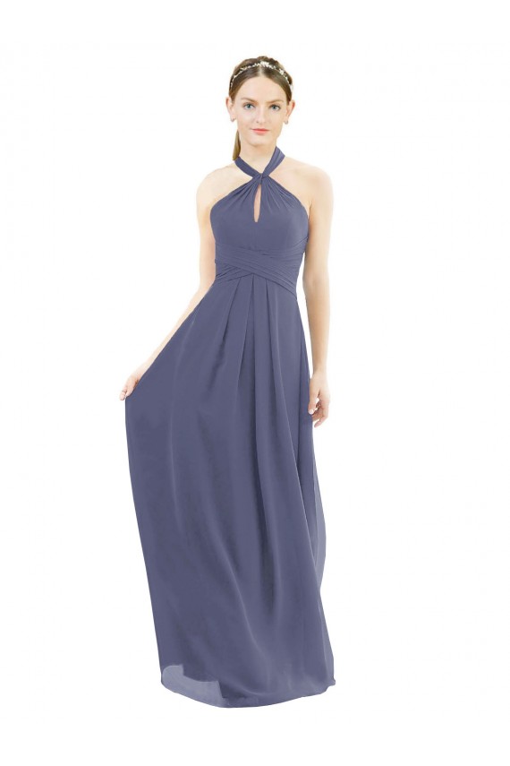 Silberner Stein A-Linien Neckholder Chiffon Lange Brautjungfernkleider Verkäufer