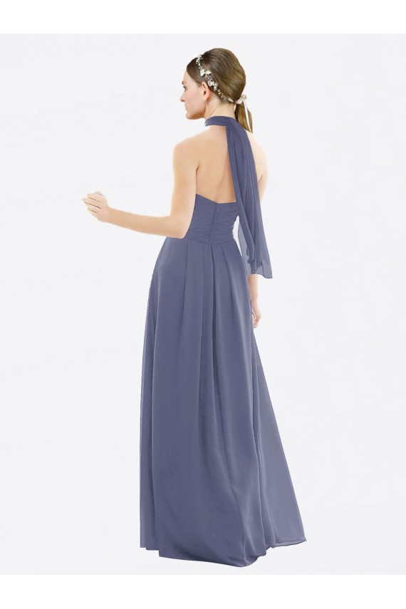 Silberner Stein A-Linien Neckholder Chiffon Lange Brautjungfernkleider Verkäufer