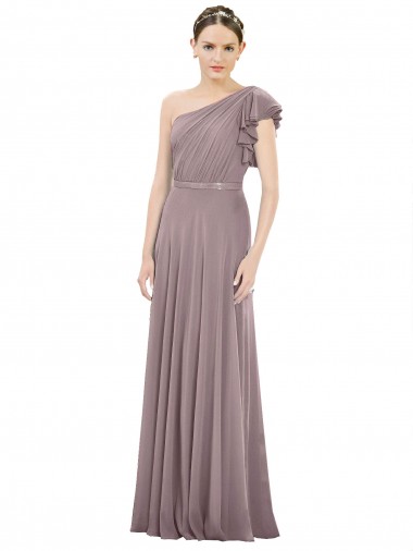 Staubige Rose A-Linien Eine-Schulter Chiffon Lange Brautjungfernkleider Verkäufer