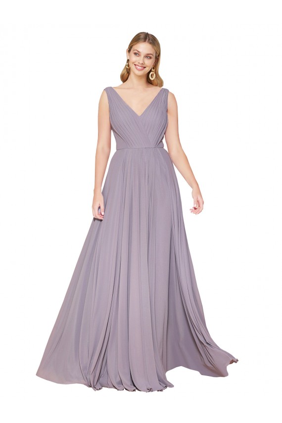 Staubige Rose A-Linien V-Ausschnitt Chiffon Lange Formale Brautjungfernkleider / Abendkleider / Abiballkleider Verkäufer