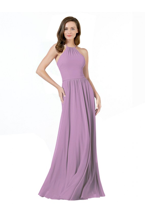 Staubiger Lavendel A-Linien Neckholder Chiffon Lange Brautjungfernkleider Verkäufer