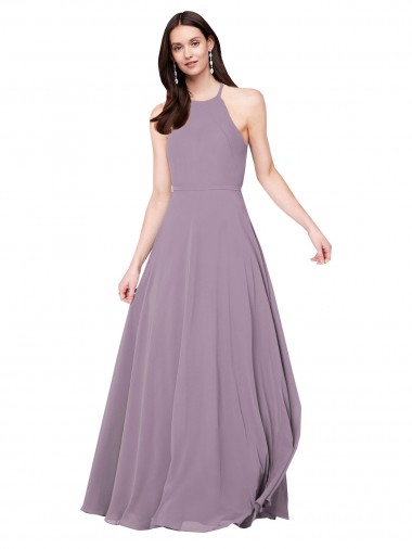 Staubiger Lavendel A-Linien Neckholder Chiffon Lange Brautjungfernkleider Verkäufer