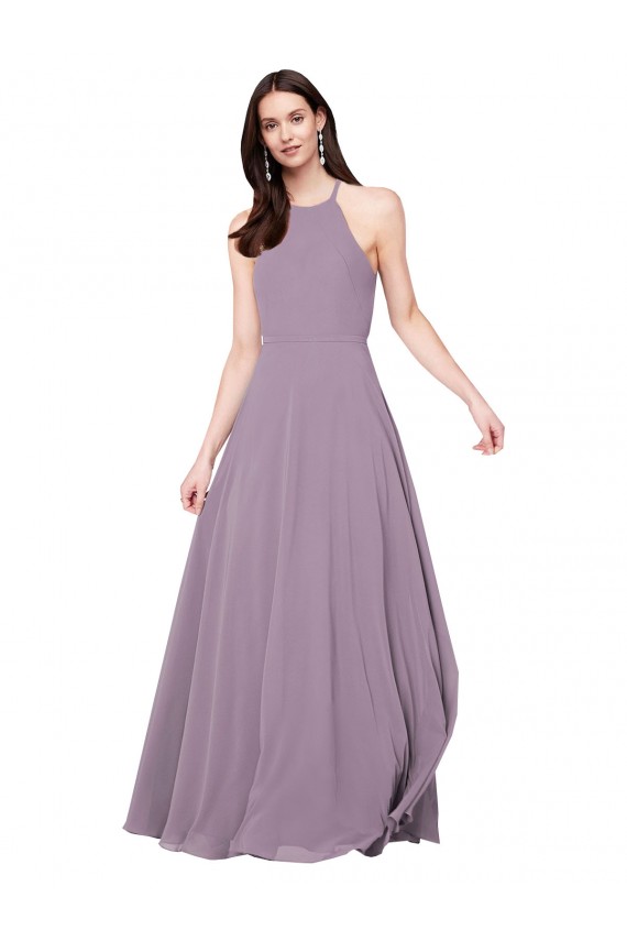 Staubiger Lavendel A-Linien Neckholder Chiffon Lange Brautjungfernkleider Verkäufer