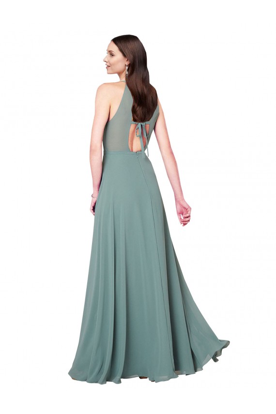 Staubiger Lavendel A-Linien Neckholder Chiffon Lange Brautjungfernkleider Verkäufer