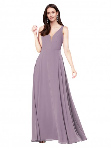 Staubiger Lavendel Etui V-Ausschnitt Chiffon Lange Formale Brautjungfernkleider / Abendkleider Verkäufer