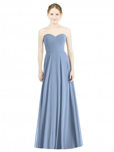 Staubiges Blau A-Linien Chiffon Lange Brautjungfernkleider Verkäufer