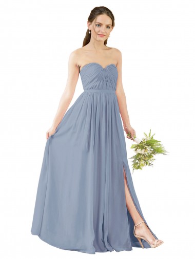 Staubiges Blau A-Linien Chiffon Lange Brautjungfernkleider Verkäufer