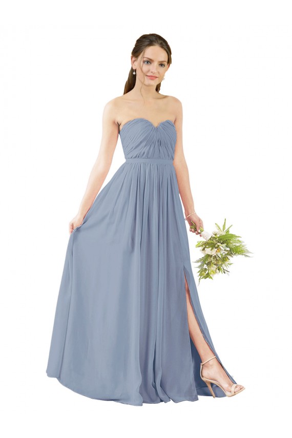 Staubiges Blau A-Linien Chiffon Lange Brautjungfernkleider Verkäufer