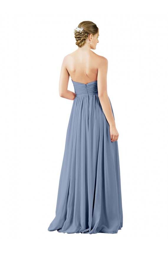 Staubiges Blau A-Linien Chiffon Lange Brautjungfernkleider Verkäufer