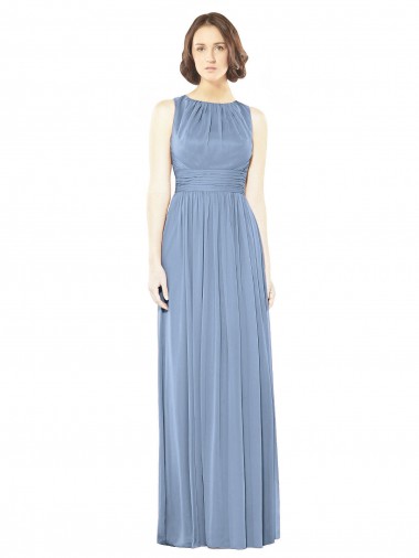 Staubiges Blau A-Linien Chiffon Lange Brautjungfernkleider Verkäufer