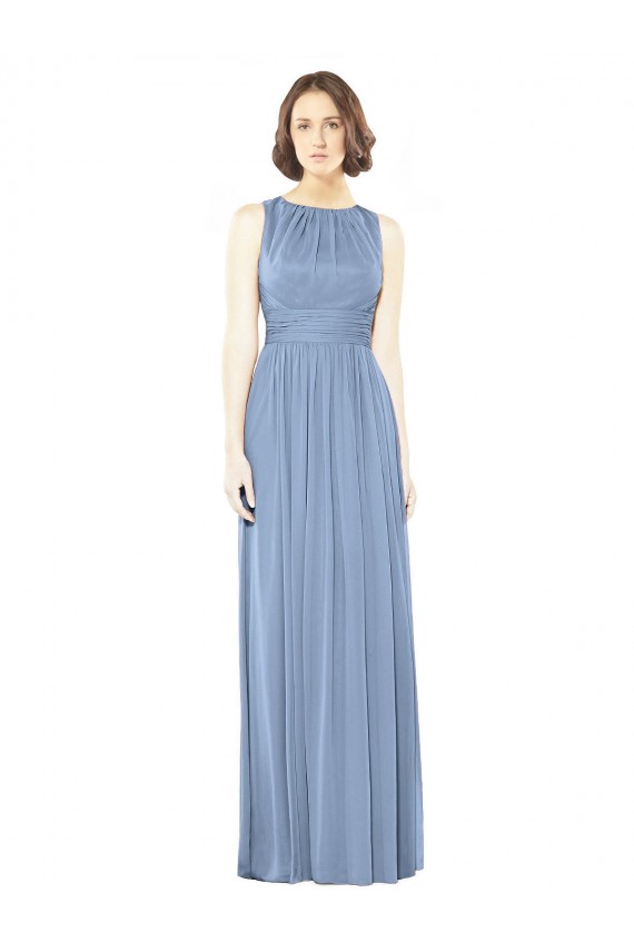 Staubiges Blau A-Linien Chiffon Lange Brautjungfernkleider Verkäufer