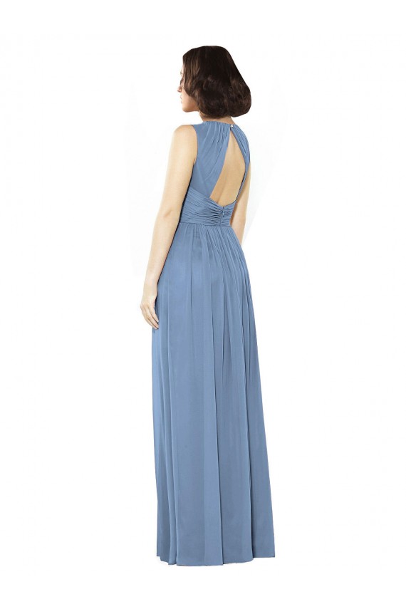 Staubiges Blau A-Linien Chiffon Lange Brautjungfernkleider Verkäufer